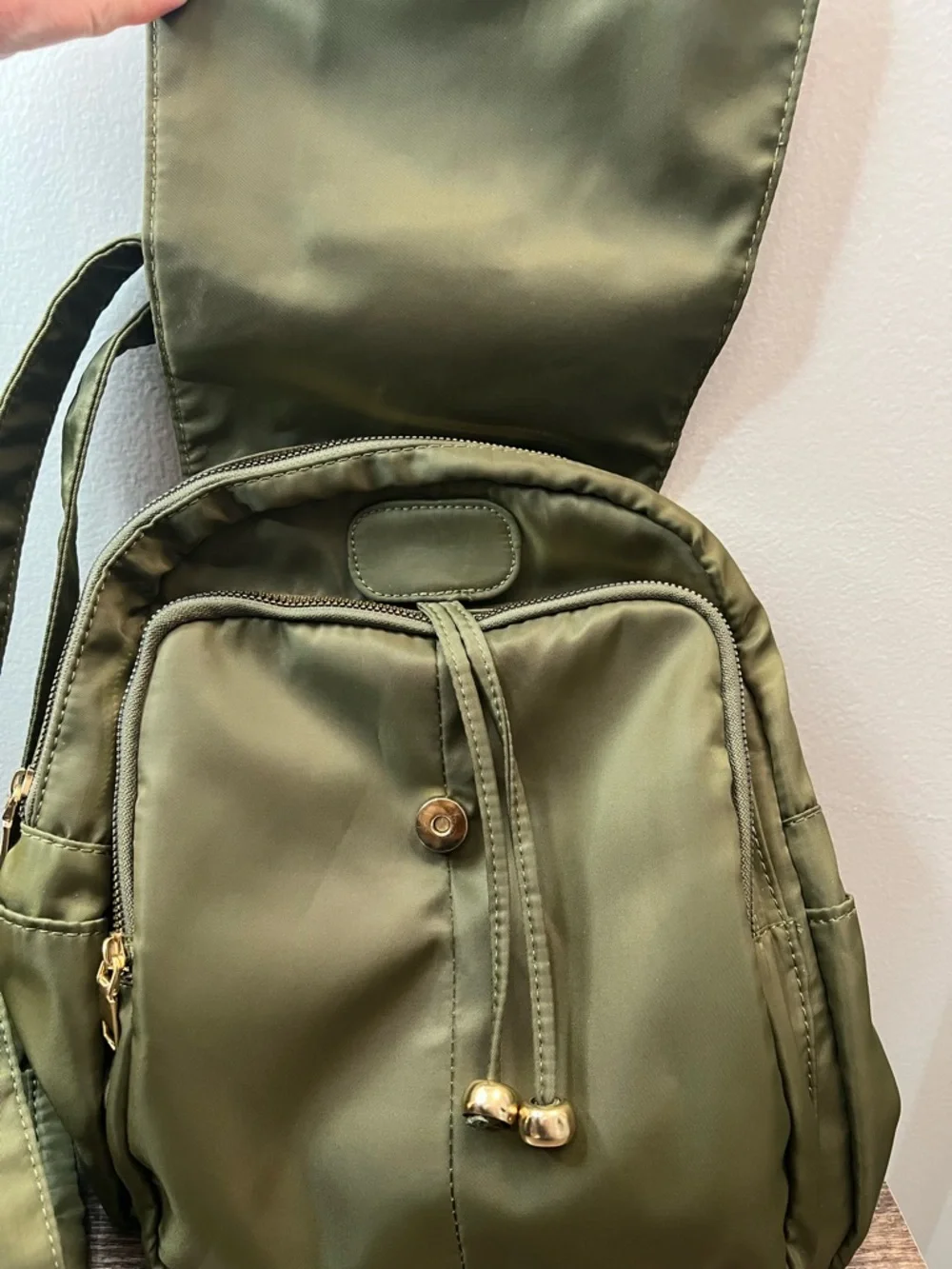 Olive Green Women's Nylon Drawstring Backpack